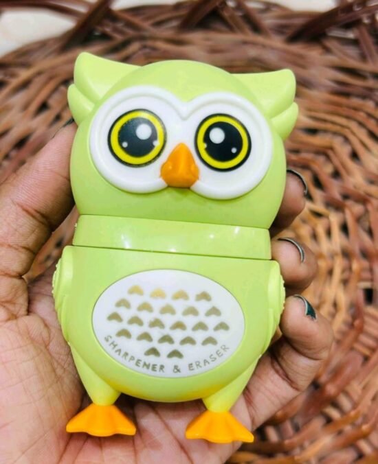 Owl Shaped Sharpener and Eraser Set, Multicolour,