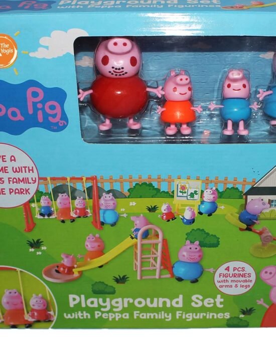 Peppa Pig Playground Set with Peppa Pig Family Figurines ,Slide ,Swing ,See-Saw ,Easel Sets Pieces for Kids Children with Train Set
