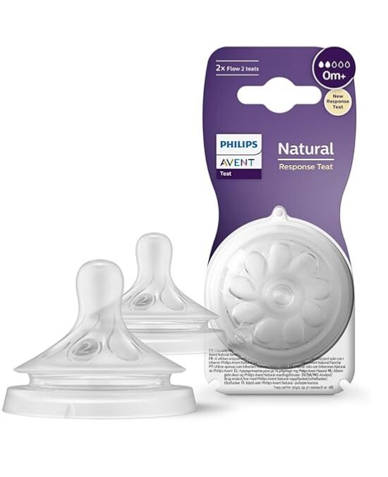 Philips Avent Natural Response Bottle Teat - 2 x Baby Bottle Flow 2 Teats for Newborn Babies, 0+ Months, BPA Free (Model